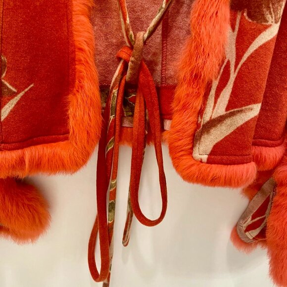 Vintage Lorena Conti Paris Orange Wool Fur Trim Jacket XS Made in France - Picture 8 of 8